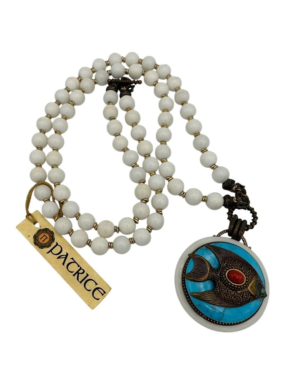 Patrice, White Jade Blue Howlite & Bavarian Glass on White Agate Beads 17 inch